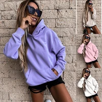 solid oversized hoodies women clothing polyester blouses bottoming long sleeve tops loose pocket sweatshirt girl casual pullover