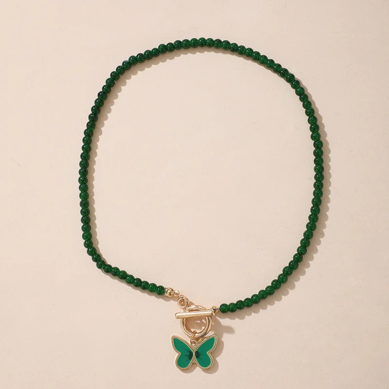 Женское колье с подвеской-бабочкой HuaTang зеленое колье-чокер бусинами в стиле бохо