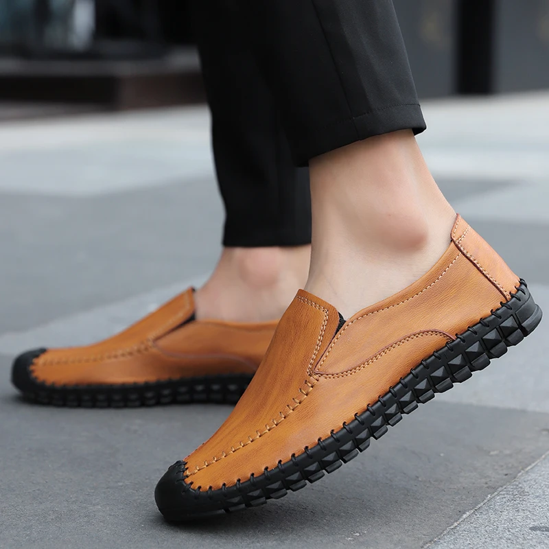 

Men Casual Shoes slip on Fashion Man Loafers Shoes Soft Moccasins Flats Shoes High Quality sewing Leather for Men big size 48