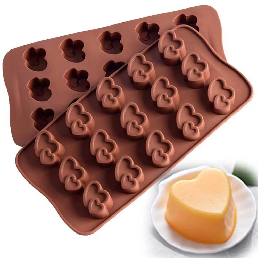

15 Slots Double Heart Silicone Baking Mold Non-toxic Chocolate Ice Grid Cake Supplies For Kitchen Bakery Kitchen Accessories