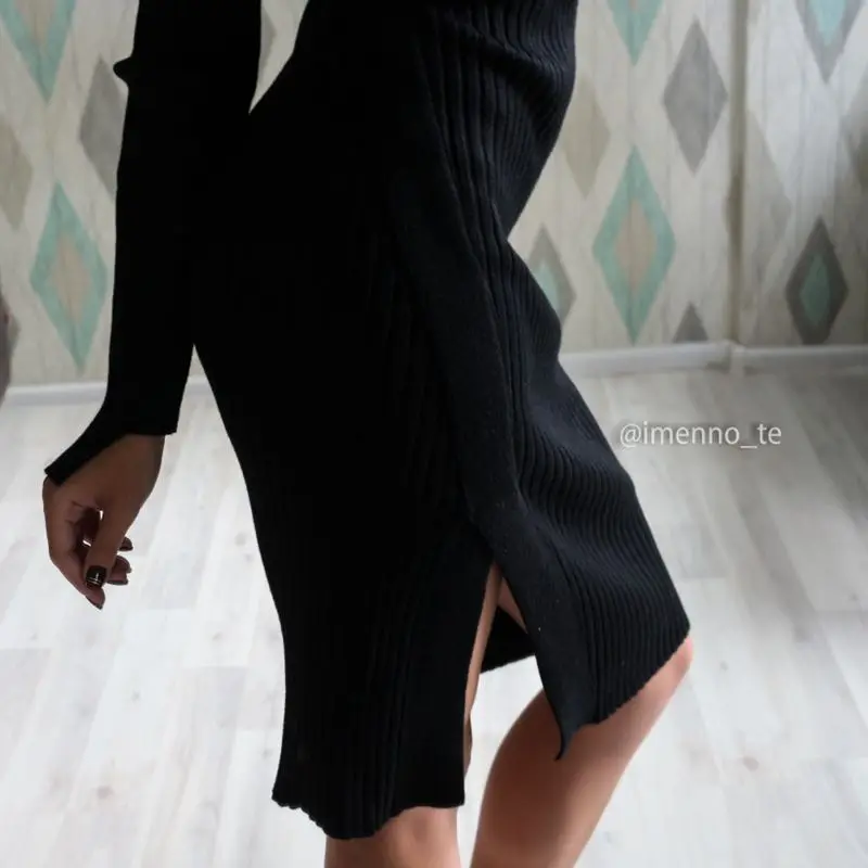 

BYGOUBY Autumn Winter Thick Sweater Dress Women Long Sleeves Knitted Dress turtleneck Casual Warm Female Dress