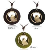 bohemia bird pendant necklaces long wooden beads velvet chain charms necklaces unisex statement jewelry christmas gifts