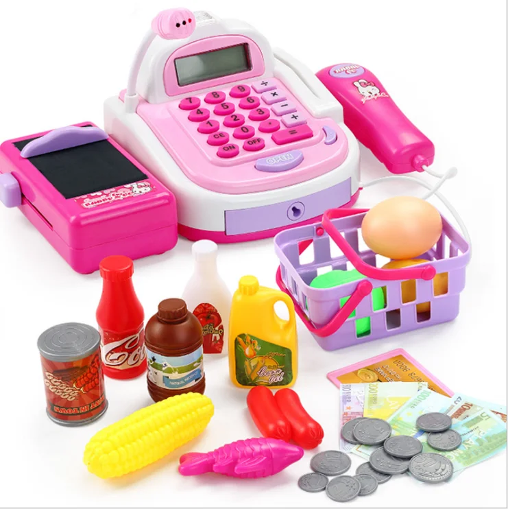 Детский супермаркет кассовый аппарат электронные игрушки с корзиной для продуктов деньги для детей обучение ролевые игры набор подарок от AliExpress WW