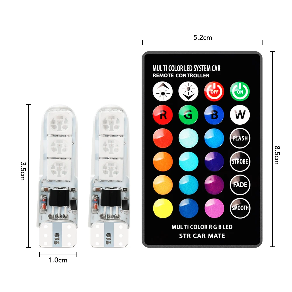 2 шт./1 комплект Автомобильные светодиодные RGB-лампы T10 W5W 5050 SMD | Автомобили и