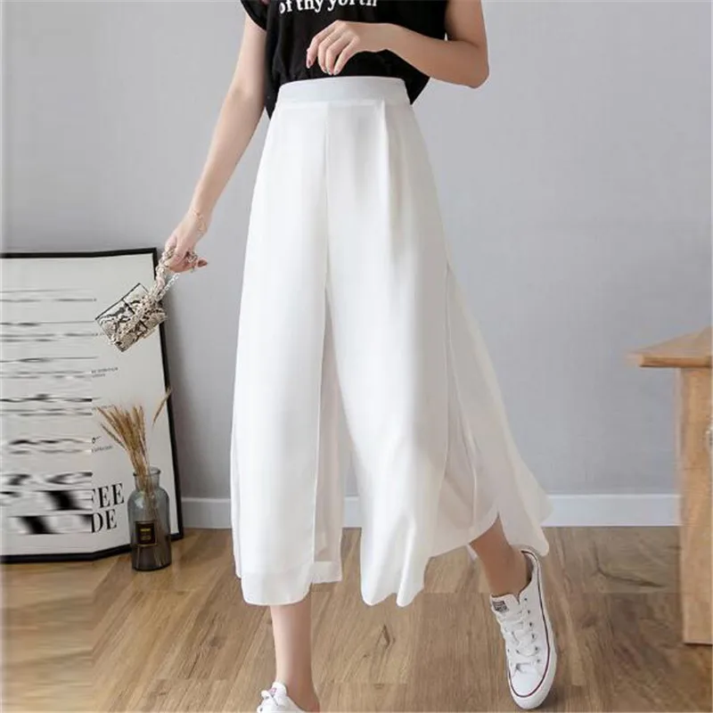 Женские шифоновые брюки до щиколотки повседневные свободные с высокой талией в