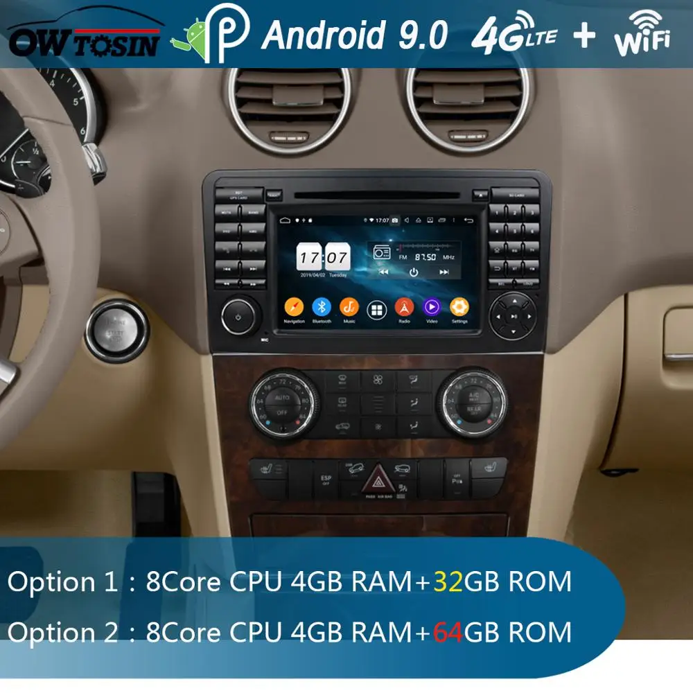 Автомобильный DVD-плеер с экраном 7 дюймов IPS 8 ядер 4 Гб + 64 ГБ Android 9 0 для Mercedes Benz ML GL