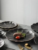 black inch python petal steak plate snack pasta dishes high end restaurant home hotel ceramic tableware