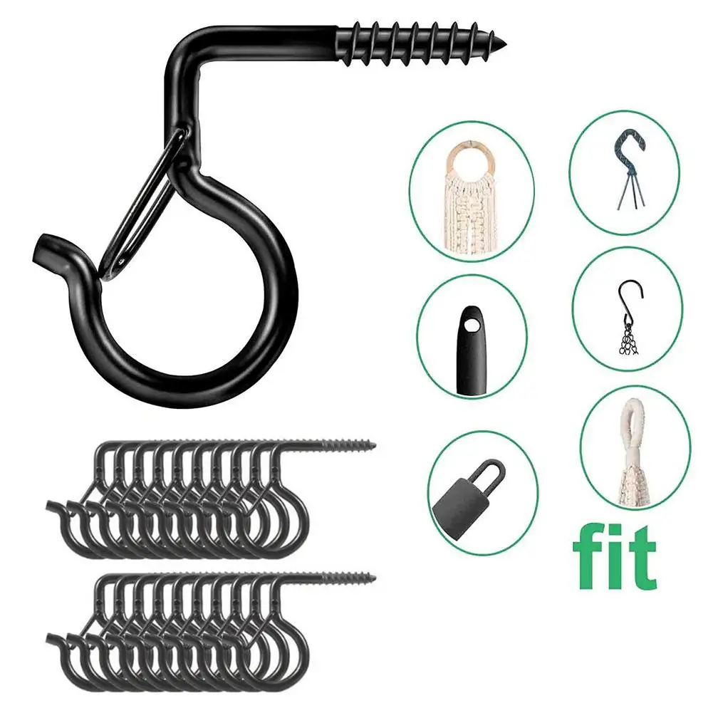 

20PC Q-shaped Hook Black Threaded Christmas Light Plant Cabinet Ceiling Hanger Storage Holder Multi-purpose Anti-decoupling Hook