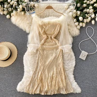 autumn winter women elegant dresses for new year 2022 furry off shoulder vestido sequined sexy womens luxury ladies party dress
