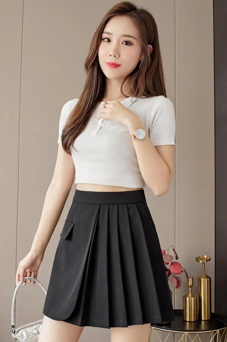 

Pleated Skirt Female 2021 Spring and Summer New Korean Style High Waist Slim Short Skirt Temperament All-match A-line Skirt