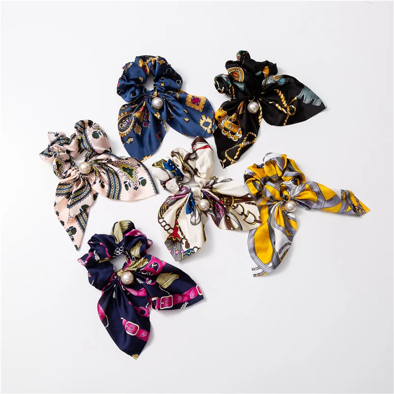 

Резинка для волос женская, шифоновая, с жемчугом и бантом