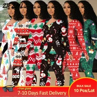 bulk lots wholesale items christmas rompers womens jumpsuit new year wear woman print long sleeve cut out party bodycon overalls
