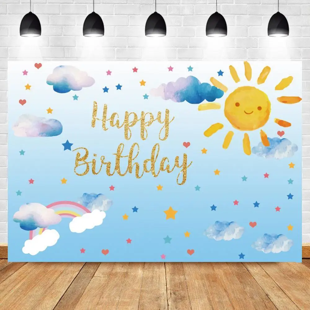 

Children Painting Drawing Birthday Photography Backdrops Sun Smile Clouds Stars On Sky Photo Backgrounds