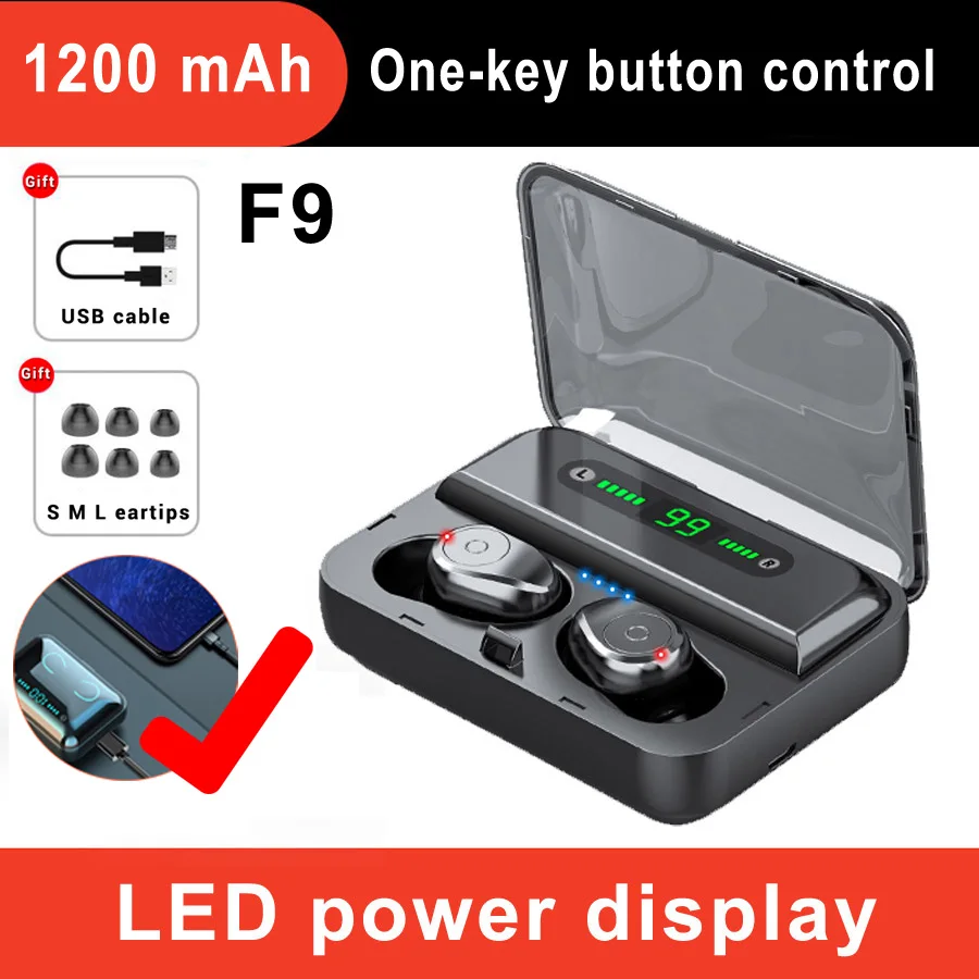 F9 button control TWS 5,0 Bluetooth наушники беспроводные наушники HIFI 8D бас стерео гарнитура громкой связи бинауральные звонки беспроводные наушники - Цвет: F9 button control