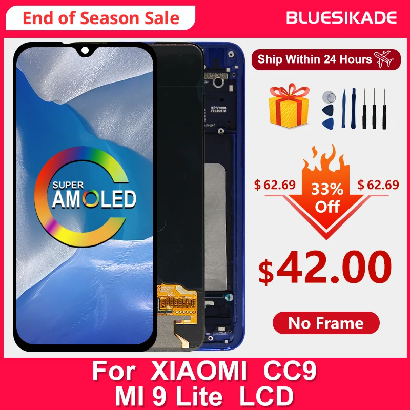 

ЖК-дисплей Super AMOLED 6,39 "для Xiaomi MI CC9, сенсорный экран, дигитайзер для Xiaomi MI 9 Lite LCD M1904F3BG, запасные части