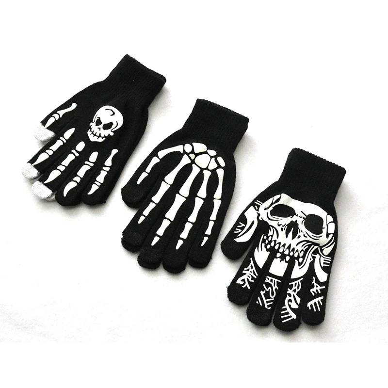 

Horror Skull Grimace Claw Bone Skeleton Half Gloves Halloween Luminous Gloves Warm Winter Fingerless Hand Gloves Novelty Mitten
