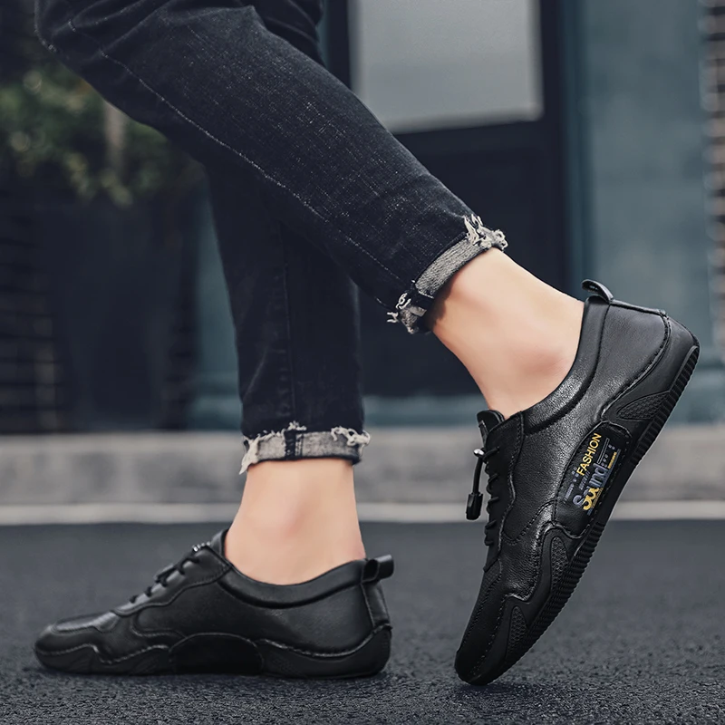 Мужская кожаная повседневная обувь Мокасины ручной работы Брендовая модная