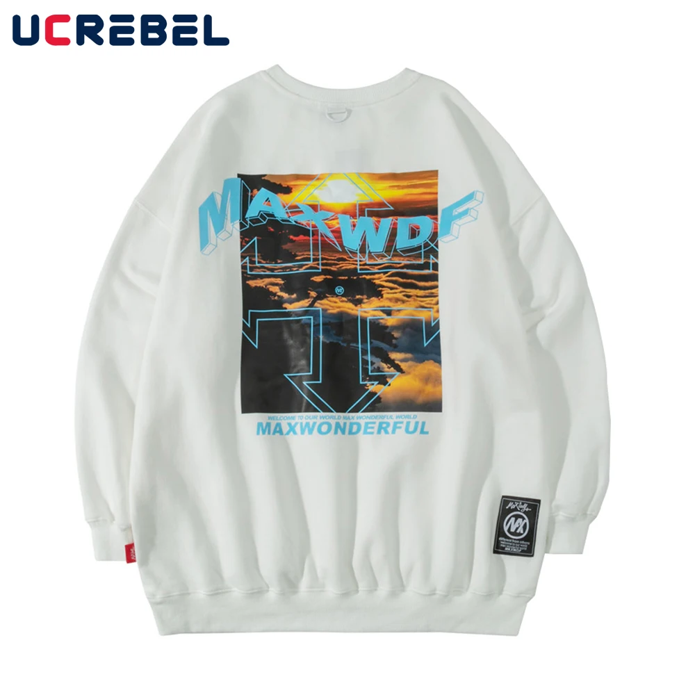 

Landscape Print Sweatshirts Mens Amekaji Autumn Casual Streetwear Loose Crew Neck Long Sleeve Pullover Men