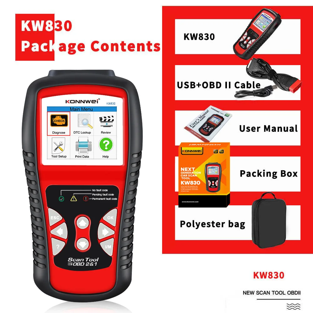 

KW830 OBD2 ODB2 Automotive Scanner for Car Diagnosis OBDII EOBD CAN Scanner tool Auto Code Reader Support Russian and German