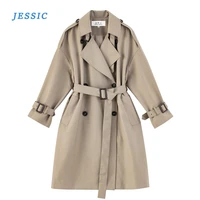 jessic khaki windbreaker womens mid length 2020 spring and autumn new chic korean style loose temperament over the knee coat