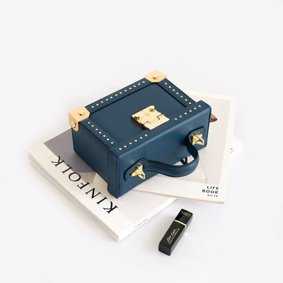 Blue Unua amo, Брендовая женская сумка, модная, с заклепками, роскошные, из натуральной кожи, мини квадратные сумочки,, женская сумка через плечо, сумки - Цвет: Blue