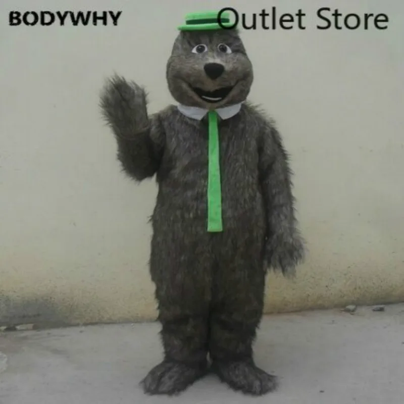 Длинный пушистый костюм талисмана с серым медведем и мышкой из мультфильма моль