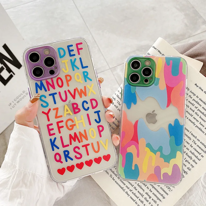 

Cute Color Letter Graffiti Phone Case For iPhone 11 12 Pro Max XR XS Max 7 8 Plus X Bumper Shockproof Back Cover