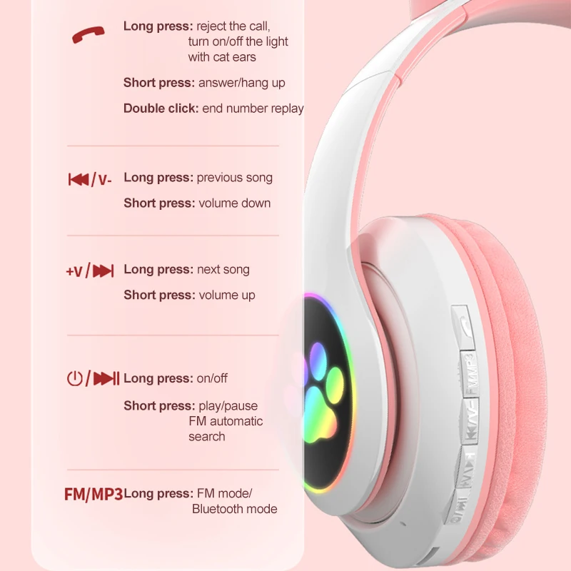 Cute Cat Ears Wireless Headphones With Flash Light Microphone LED Kids Girl Stereo Music Helmet Phone Bluetooth Headset Gift | Электроника