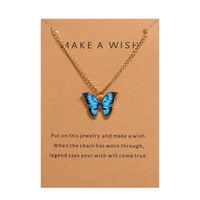2022 new fashion butterfly necklace for women korean vintage colorful pendant gold color chain necklace jewelry cardboard gift