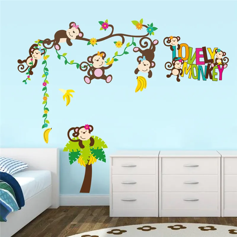Мультяшная умная Наклейка на стену в виде обезьяны декор для гостиной и спальни
