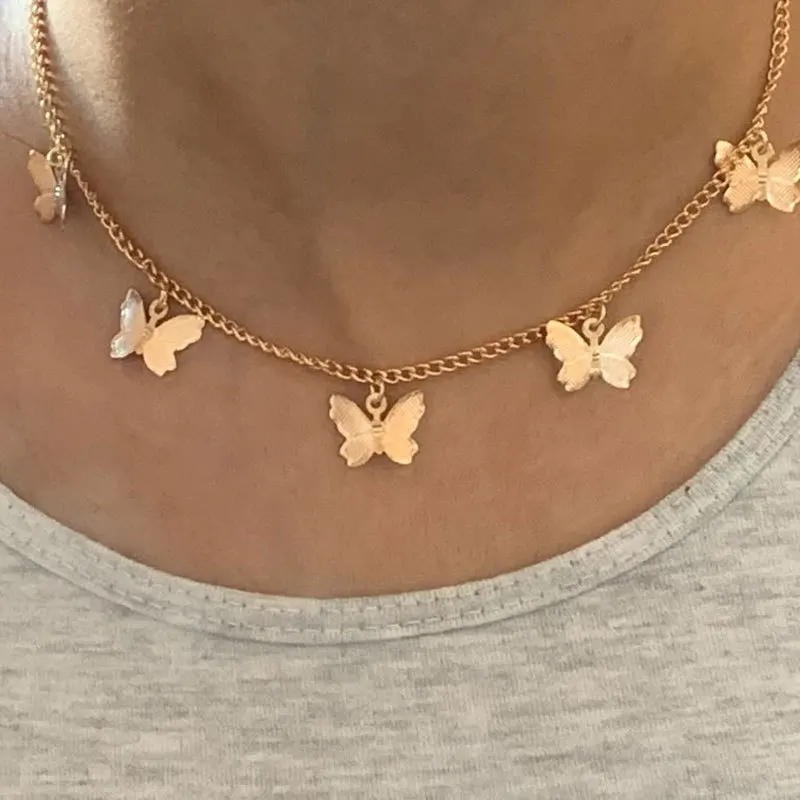 

Gold Silver Color Chain Butterfly Pendant Choker Necklace Women Statement Collares Bohemia Beach Jewelry Gift Collier Cheap