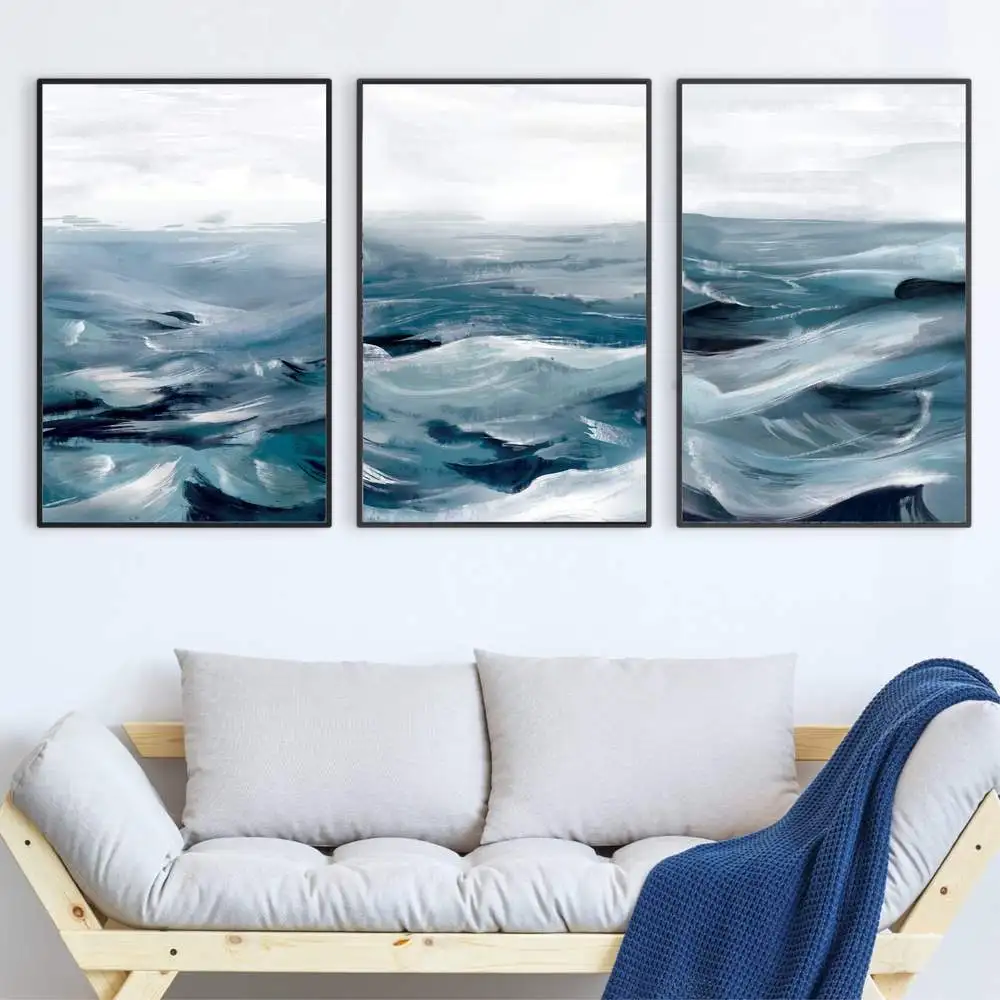 

Brushed Ocean Abstract Canvas Painting Fantasy Blue Nordic Posters Prints Wall Art Pictures Aesthetic Room Decor Home Decor