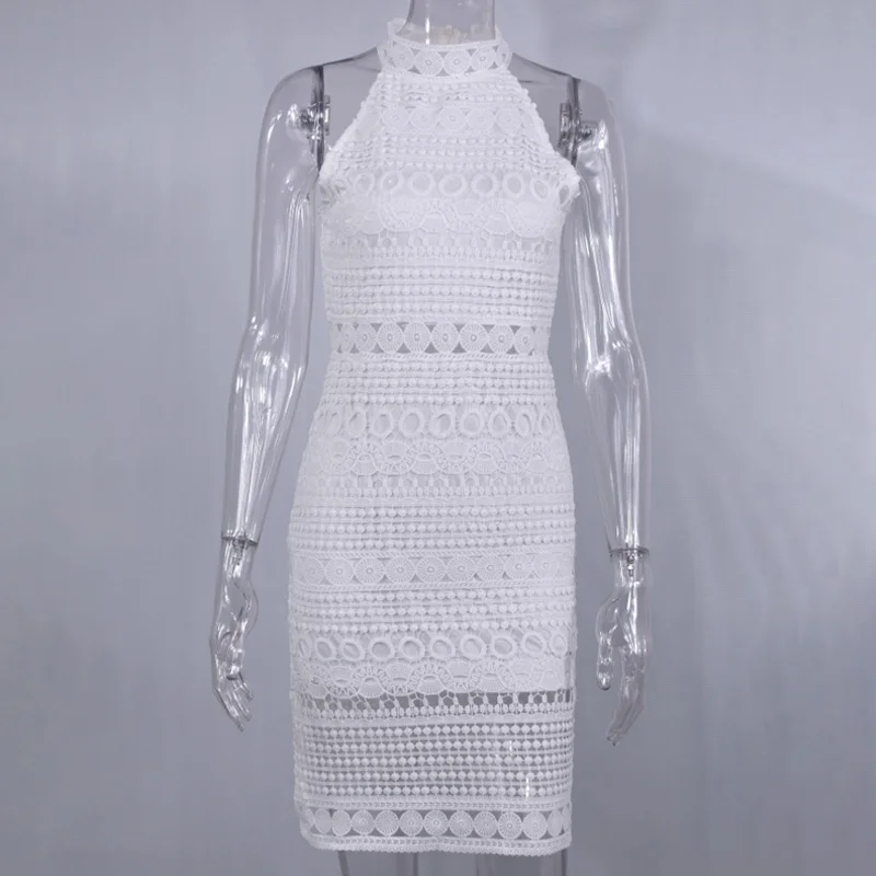 

Women Sexy White Lace Stitching Hollow Out Dress Elegant Women Sleeveless Summer Chic Short Club Party Clothes Dresses 2020