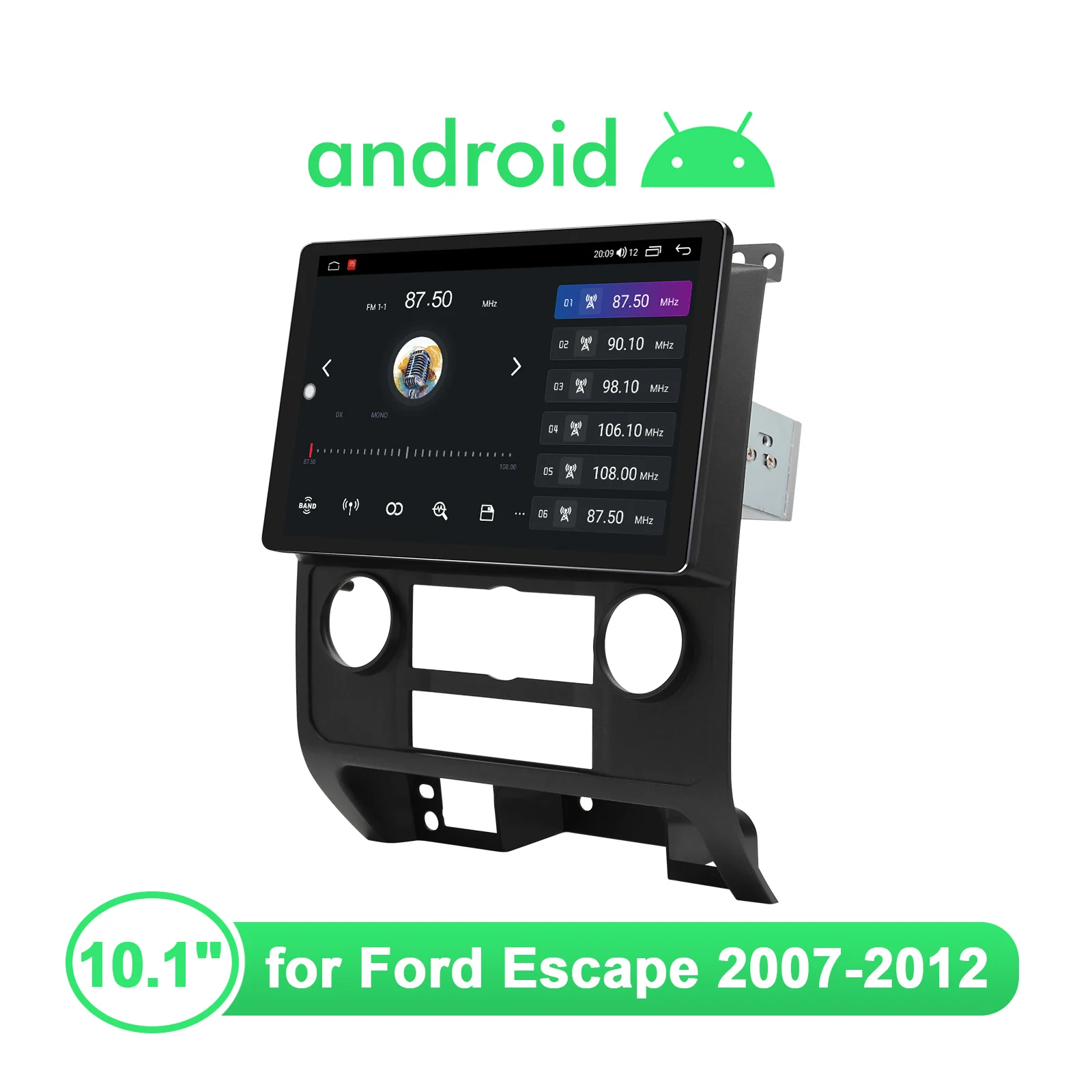 구매 안드로이드 10 자동차 라디오 스테레오 헤드 유닛 포드 이스케이프 2007-2012 멀티미디어 플레이어 초박형 화면 무선 안드로이드 자동