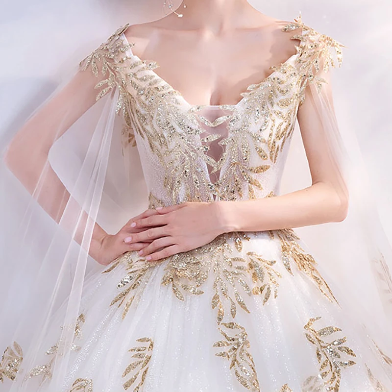 

White Luxury Wedding Dress Illusion Lace Sleeveless Sequined Ball Gown Backless Organza Tulle Elegant Women Bride Dresses TS215