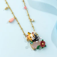 autumn and winter chihuahua series enamel european and american style red pollen short animal dog necklace clavicle chain female