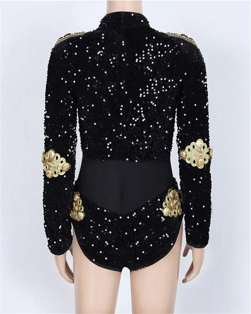Women Stage Dance Costume Sexy Long Sleeve Sequins Mesh Gogo Jazz Dancer Costume Nightclub Bar Singer Performance Bodysuit