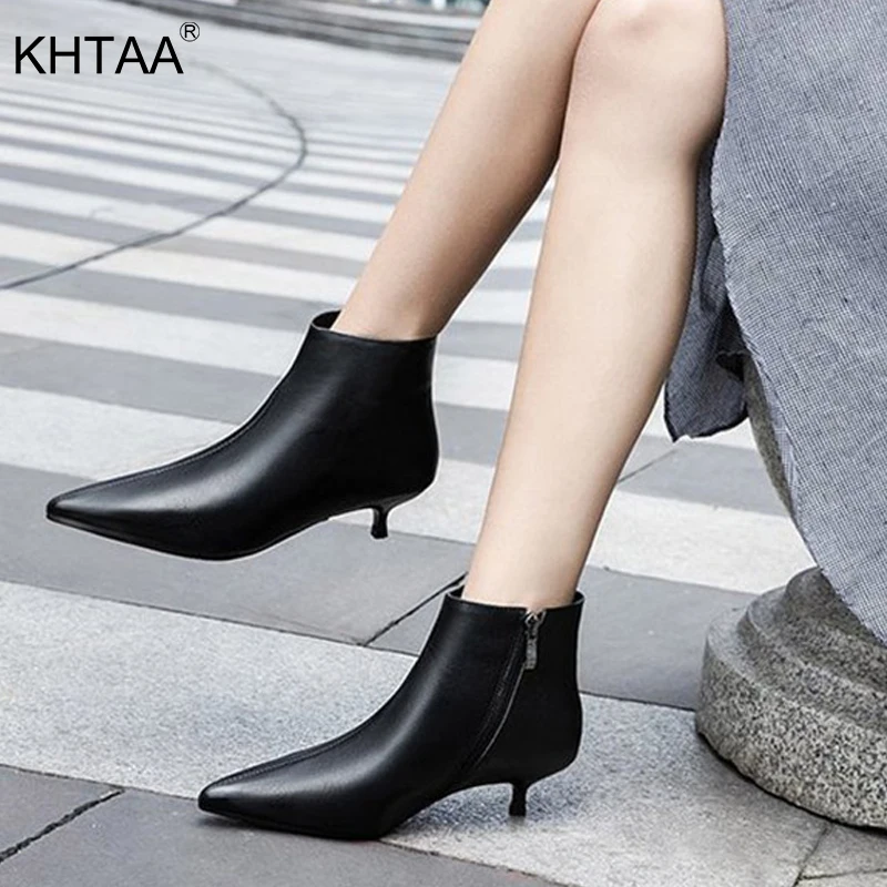 Женские ботильоны Черная зимняя обувь с острым носком Женская из искусственной