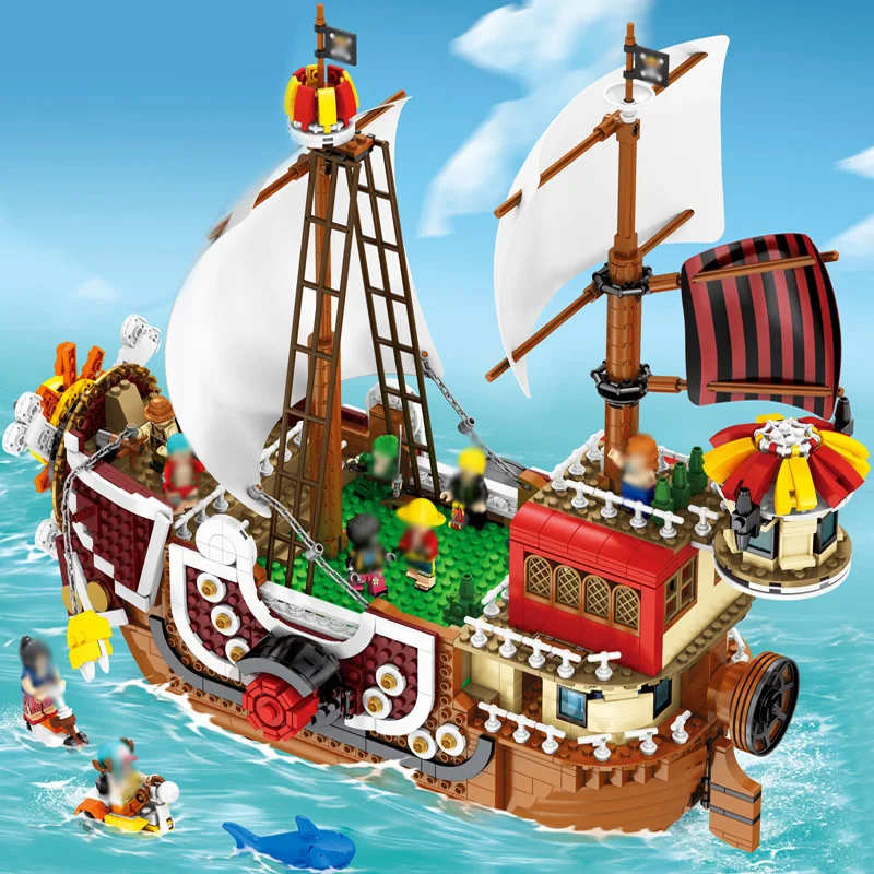 В наличии Солнечный Пиратский корабль Обезьяна D Луффи один кусок строительные