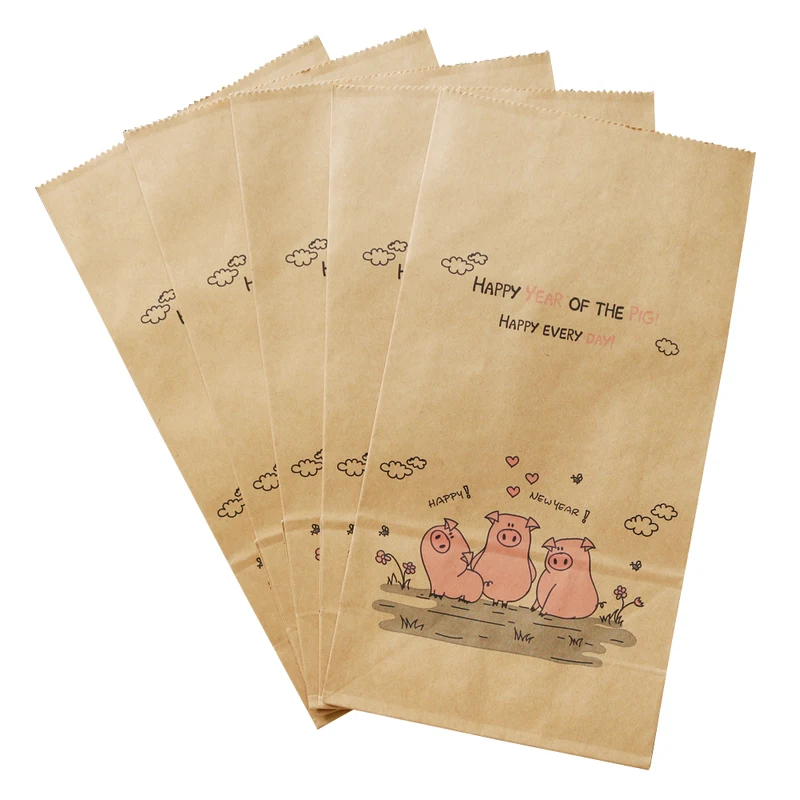 10pcs Kraft Paper Bag for Gifts Cartoon Pig Gift Wedding Candy Birthday Party Favor Cookie Biscuits Packaging | Дом и сад