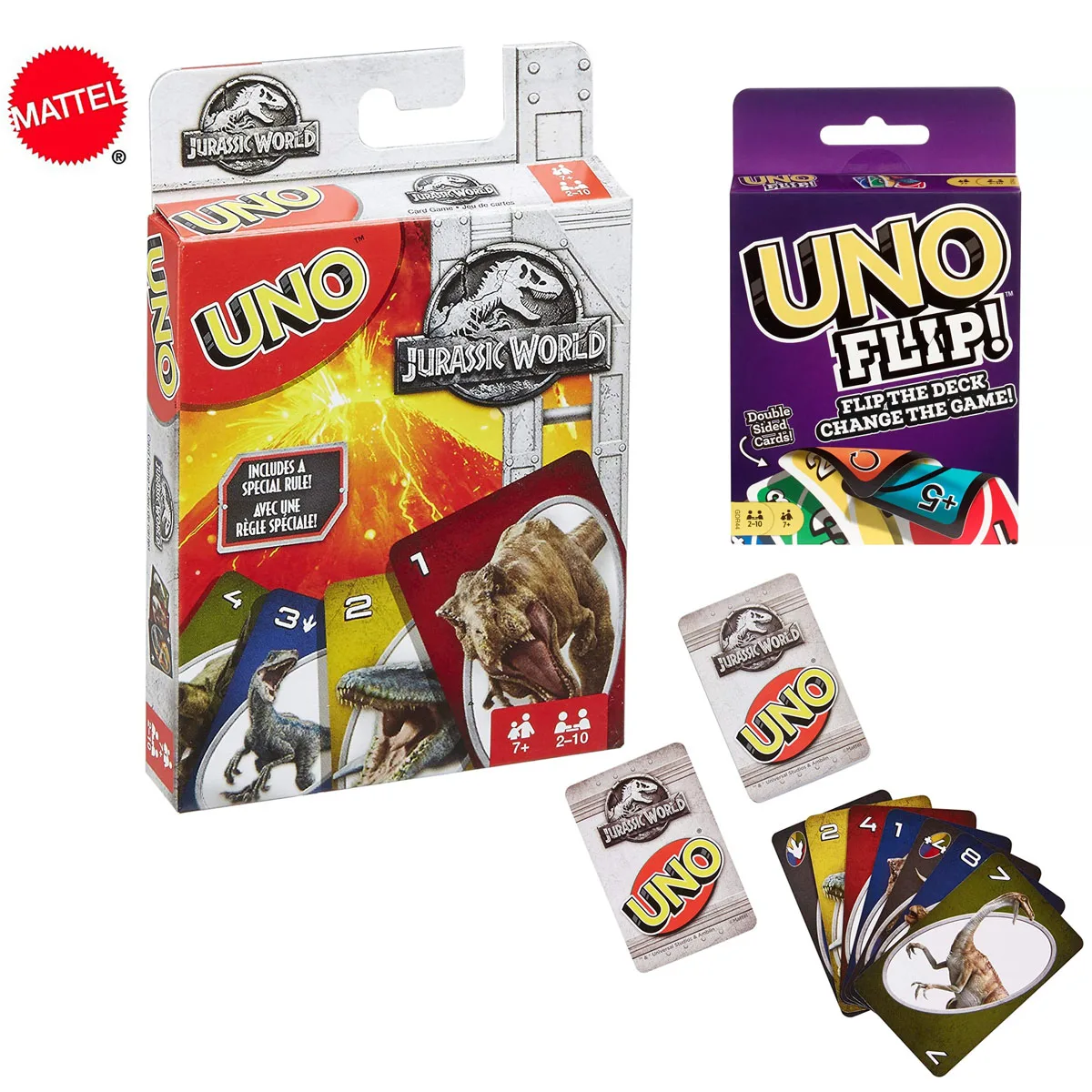 

FLK66 Mattel Jurassic World Dinosaur Flip of The UNO Games Card Game Family Funny Entertainment Board Game Poker Cards Game Gift