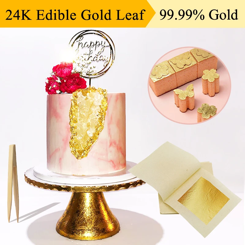 

24K Gold Leaf Sheets Gold Foil for Cake Decoration Steak Real Gold Paper Gold Cooking Drink Food Dessert Gold Decorations