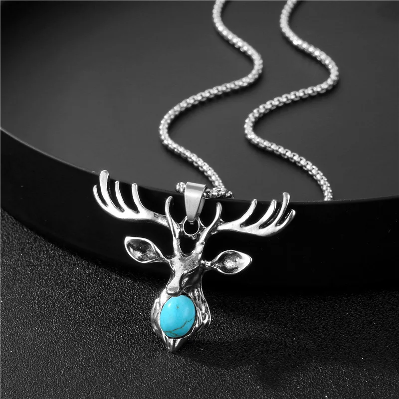 

New Hip Hop Fashion Long Wild Elk Necklace Men's Titanium Steel Pendant Sweater Chain Punk Party Jewelry