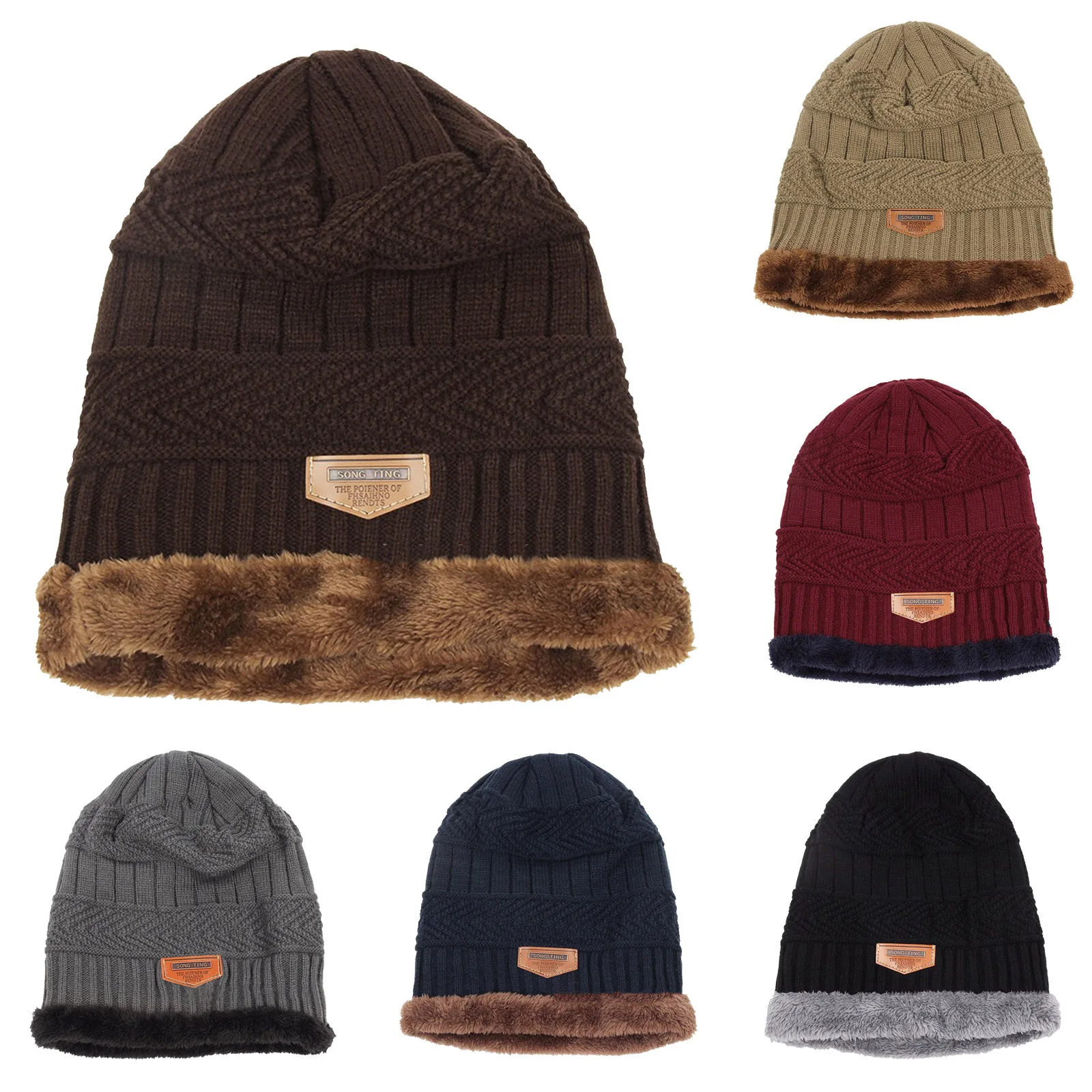 

Winter Thicken Beanies Hat For Women Men Fur Plush Hats Brown Black Red Gray Knitted Caps Hats