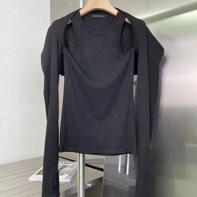 

2021 Autumn Woman's Shirts Long Sleeve Sexy Solid Black Tops Simple Hign-End Cotton Skinny Tees Slim Blouses