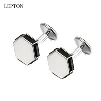 lepton black crystal cufflinks men classic business brand hexagon cuffs button high quality mens shirt cuff links wedding gift
