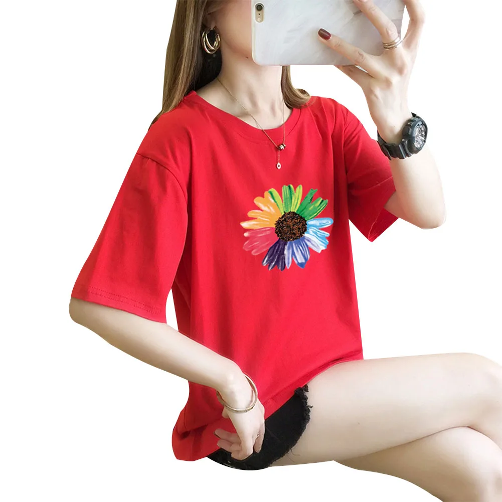 Летняя женская Свободная футболка с принтом модная Радужная Женская