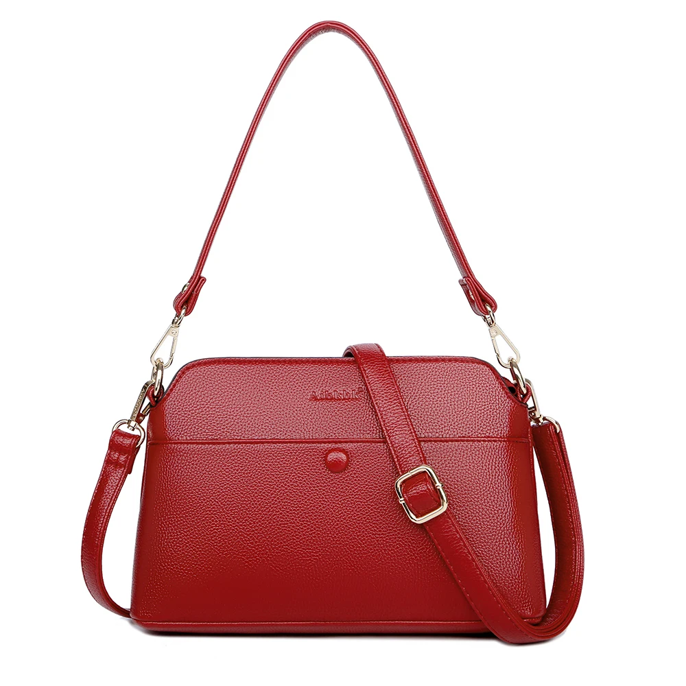 Женские сумки из натуральной кожи модные с линиями личи большие ручные красные