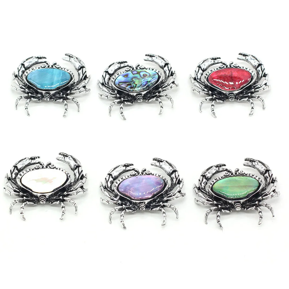 

Natural Shell Alloy Animal Pendant Brooch Crab Shape Metal Dyed Abalone Shell Accented Charms for Jewelry Making Ornament