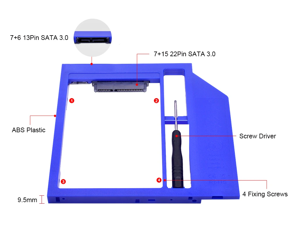 CHIPAL пластик 2nd HDD Caddy 9,5 мм 9 мм SATA 3,0 для 2," 2 ТБ SSD чехол Корпус жесткого диска для ноутбука Оптический отсек DVD-ROM